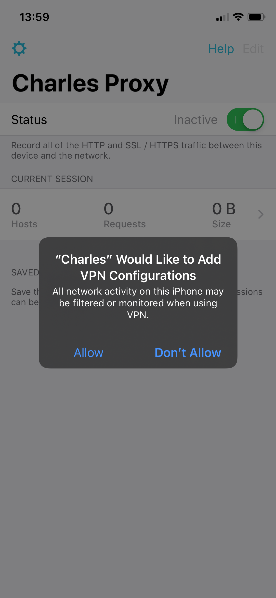 Charles Allow VPN Screen