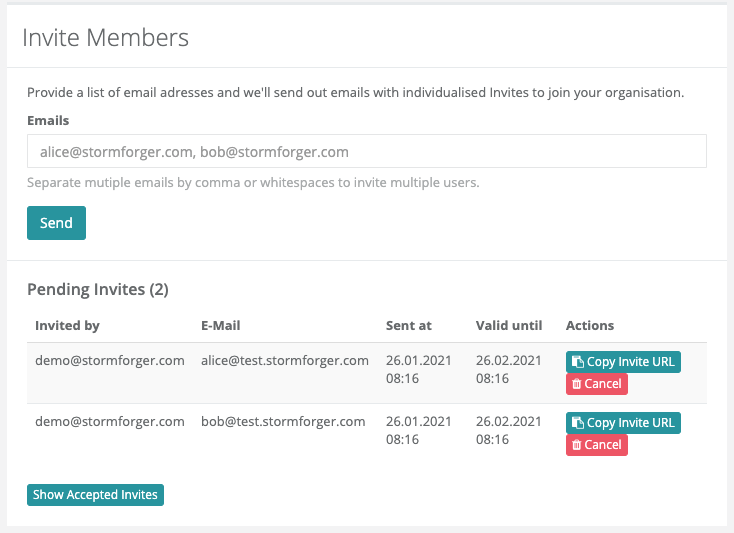 Invite new Members into your Organisation