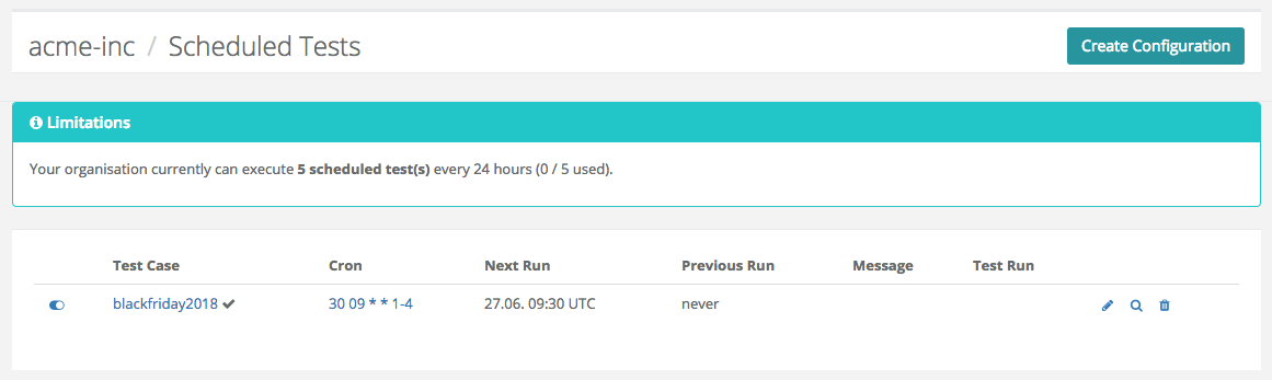 List of Scheduling Configurations