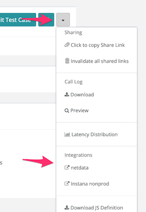 The test run report when running a test run showing links to your own monitoring tools